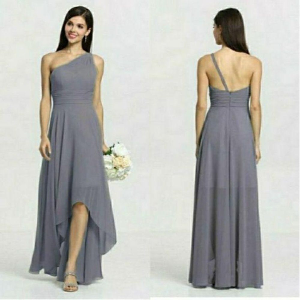 Gather & Gown Christina Dress High Low One‎ Shoulder Formal Toga Gray Sz 16